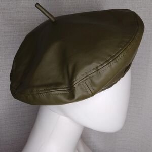 Olive Green Leather Beret
